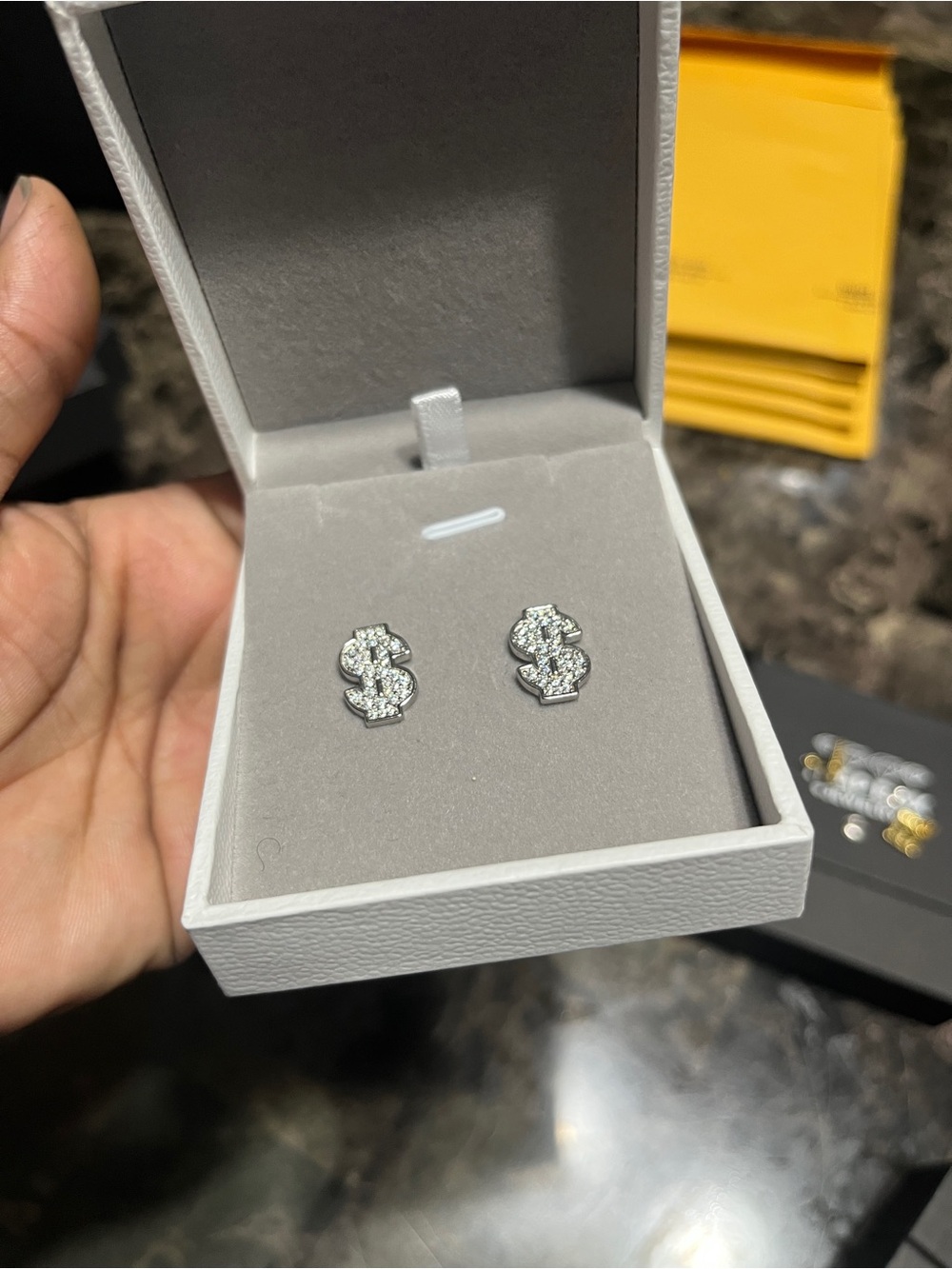 Sterling Silver Dollar Sign Moissanite Screw backs Earrings - White